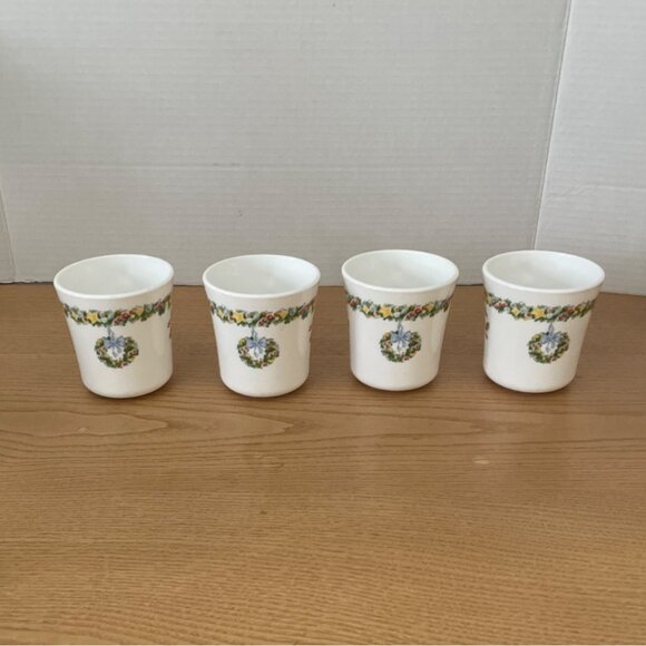 Vtg Corning Corelle Christmas Joy Coffee Mugs Cups Candy Cane Wreath Bell 1990s - Picture 2 of 7